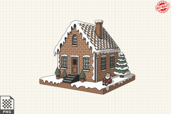Cozy Gingerbread House Watercolor Clipart PNG for Crafts