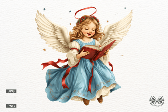 Cute Christmas Angel Reading Png Clipart