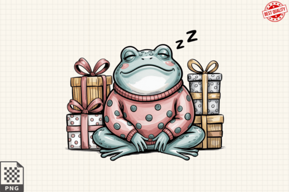 Cute Coquette Christmas Frog PNG for Festive Crafts