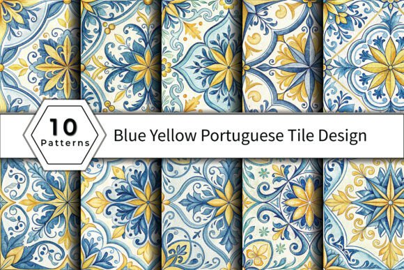 Elevate Your Creative Projects with Authentic Blue Yellow Portuguese Tile Design