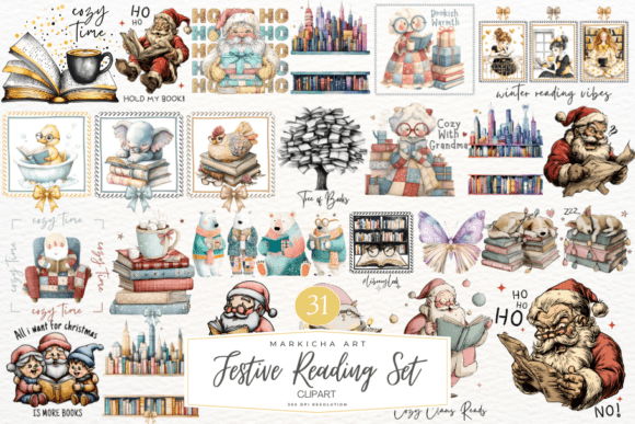 Festive Reading Set Clipart for Creative Projects