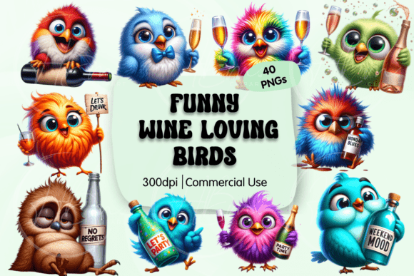 Funny Wine Loving Birds Clipart: Bringing Feathery Fun to Your Creative Projects