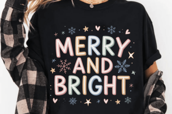 Pink Blue Merry and Bright PNG Design Bundle