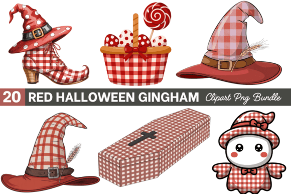 Watercolor Red Halloween Gingham Clipart Guide